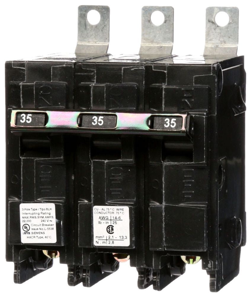 SIEMENS Siemens B335H 3-Pole 35 Amp 240 VAC 22 kA Bolt-On Molded Case Circuit Breaker