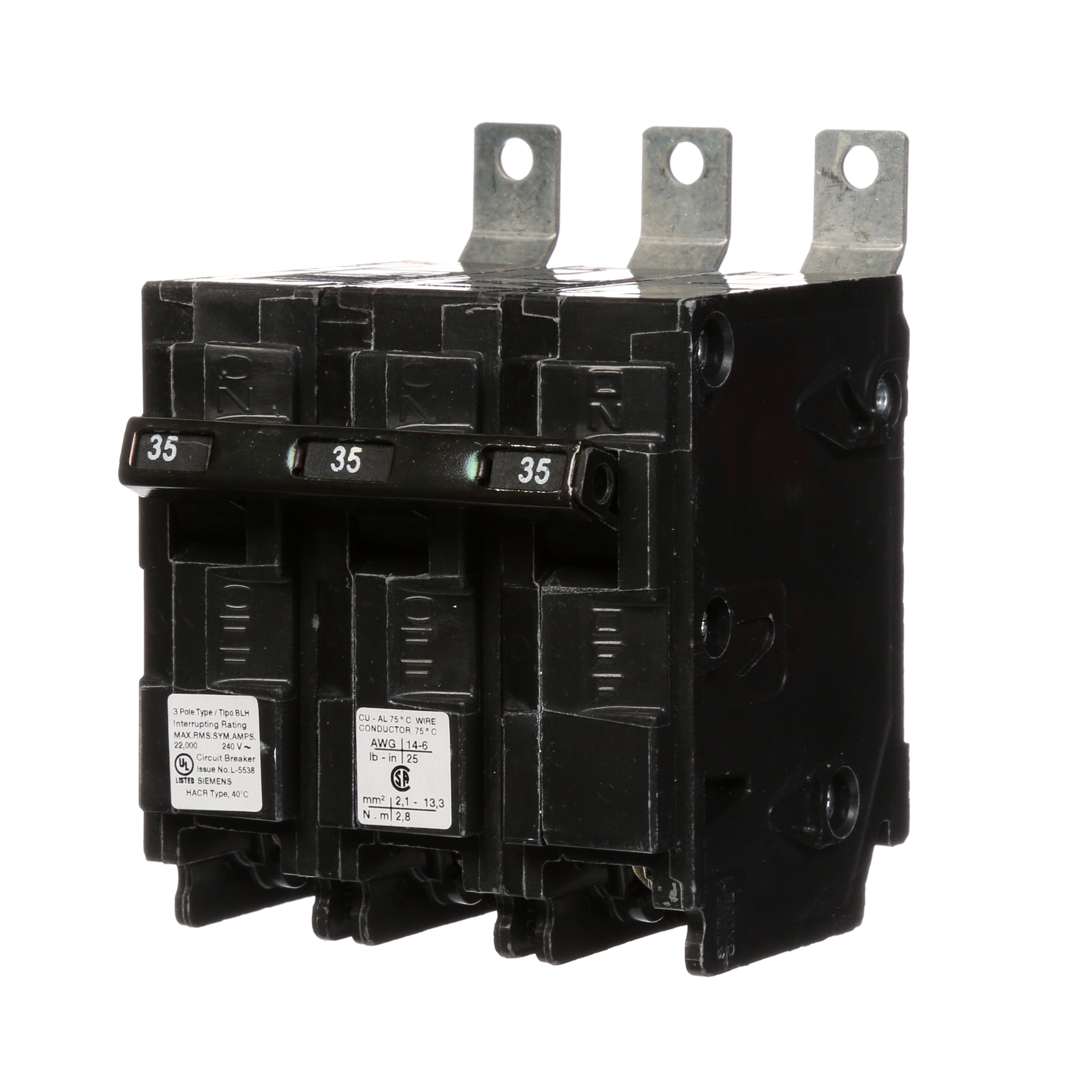 SIEMENS Siemens B335H 3-Pole 35 Amp 240 VAC 22 kA Bolt-On Molded Case Circuit Breaker