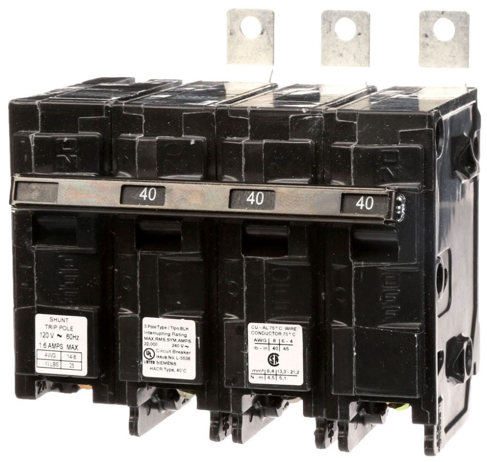 SIEMENS Siemens B340H00S01 240 Volt 40 Amp 22 Kaic 3-Pole Type Blh Circuit Breaker with 120 Volt Shunt