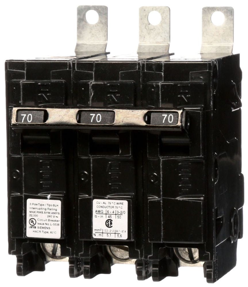 SIEMENS Siemens B370H00S01 240 Volt 70 Amp 22 Kaic 3-Pole Type BLH Circuit Breaker with 120 Volt Shunt