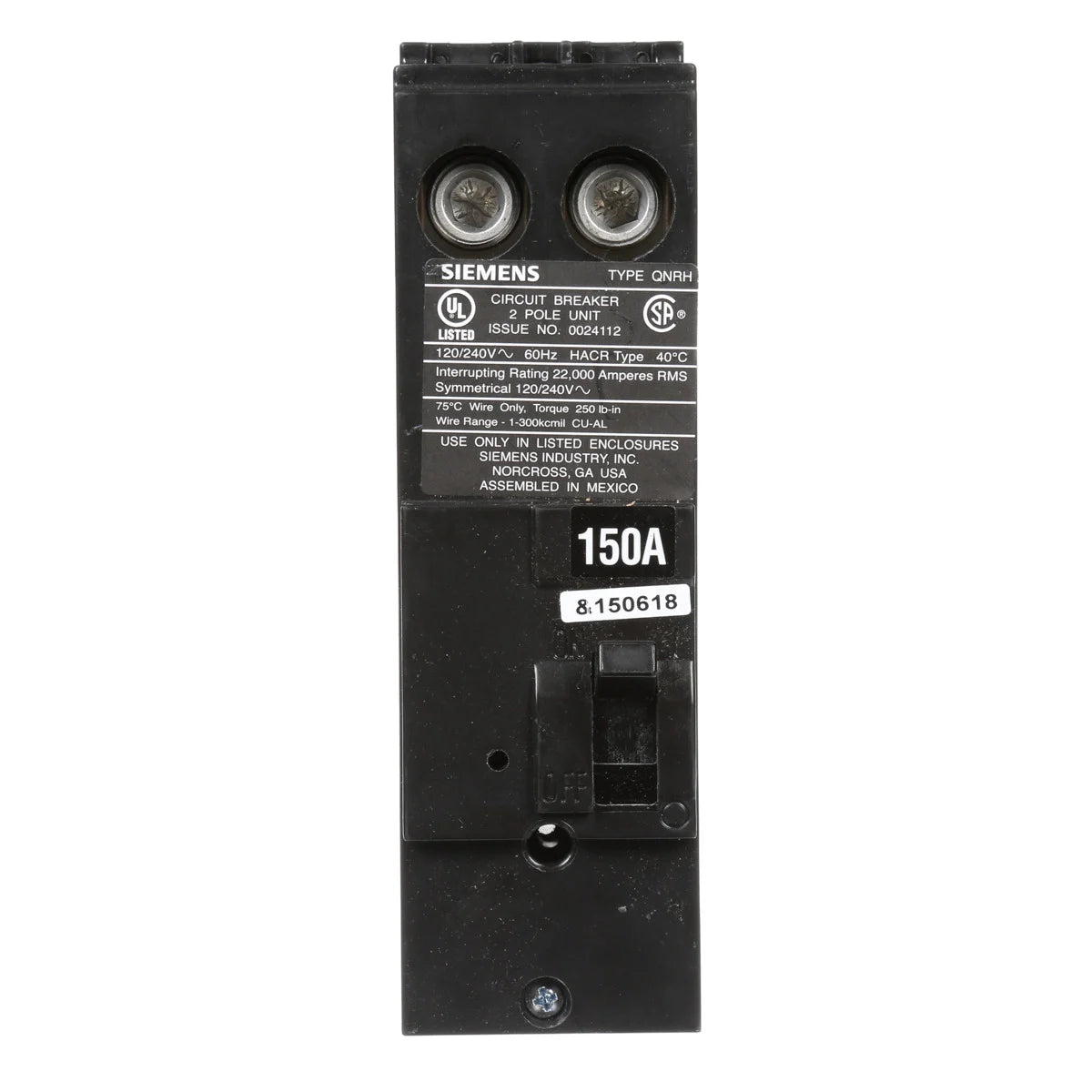 SIEMENS Siemens QN2150RH 120/240 Volt 150 Amp 22 Kaic 2-Pole Circuit Breaker