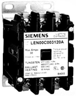 SIEMENS Siemens LCE01C006120A 110/115 to 120 VAC 30 Amp 6-Pole 6NO NEMA 1 Electrically Held Lighting Contactor