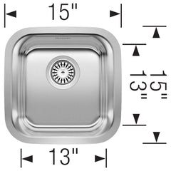 BLANCO Blanco 441026 Stellar 15 x 15 in. Undermount Stainless Steel Bar Sink Refined Brushed