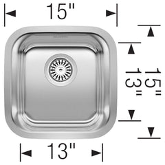 BLANCO Blanco 441026 Stellar 15 x 15 in. Undermount Stainless Steel Bar Sink Refined Brushed