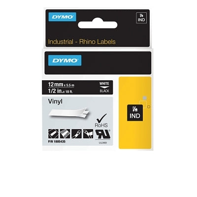 DYMO DYMO 1805436 Rhino Black Vinyl Tape, 19mm, white Text
