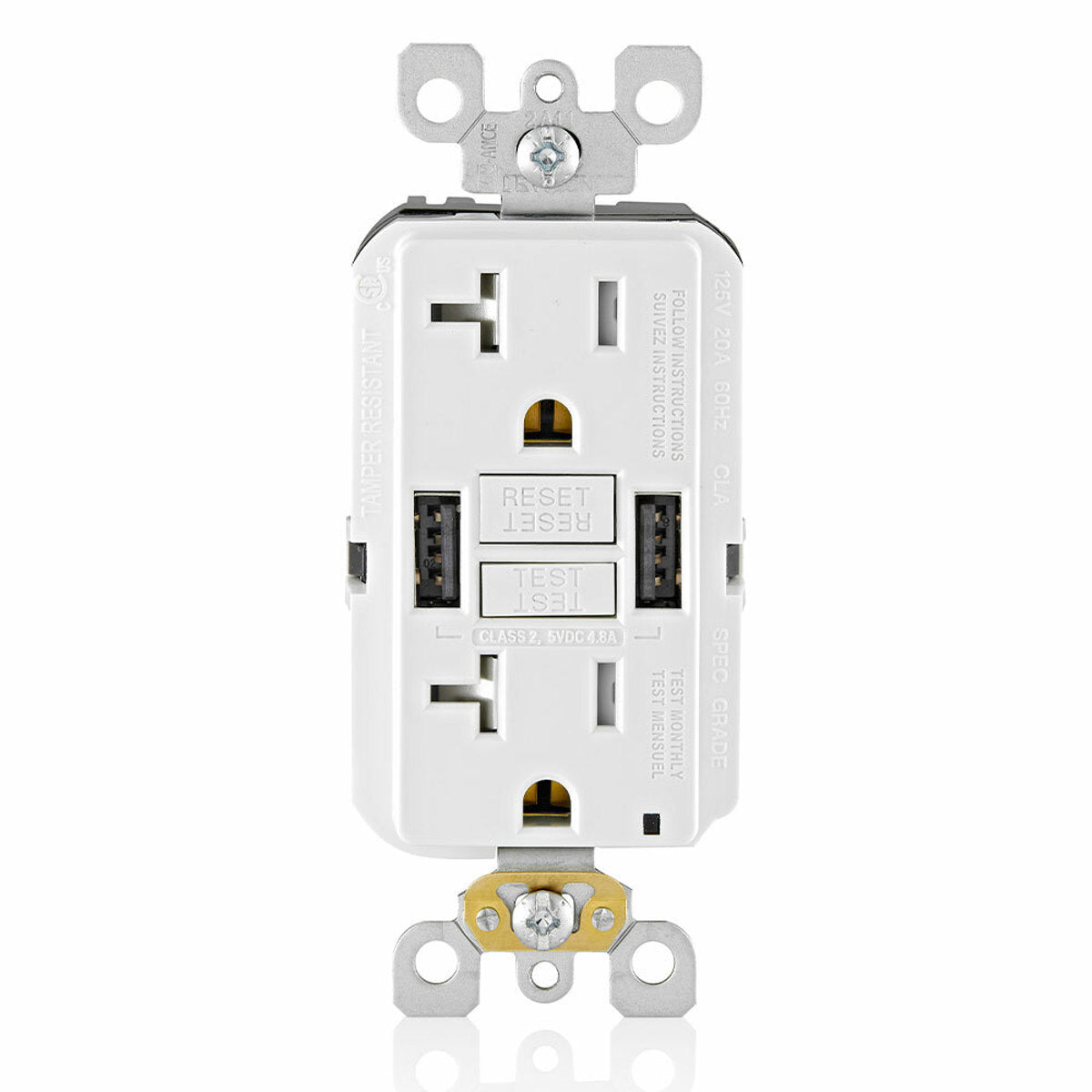 LEVITON Leviton GUSB2-W GFCI Combo USB Charger