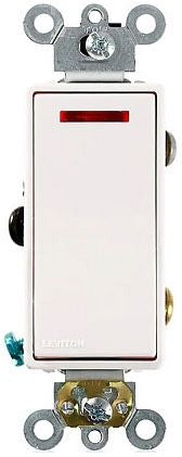 LEVITON Leviton 5628-2W 120 VAC 20 Amp 1 Hp White Thermoplastic Polyester Self Grounding Illuminated Rocker Decorator Quiet Switch