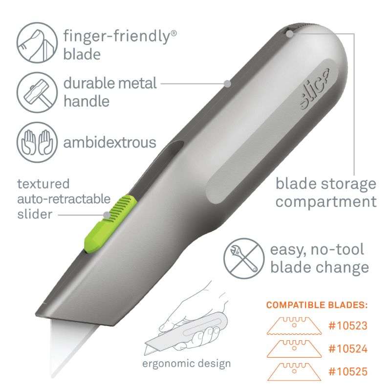 SLICE Slice 10491 Auto-Retractable Metal-Handle Utility Knife