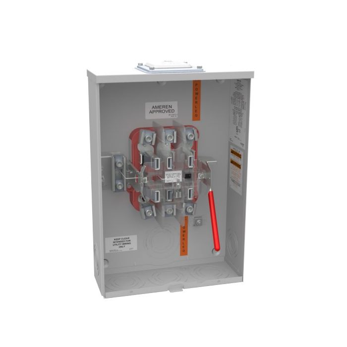MILBANK Milbank U9701-RXL-QG-AMS Ringless Meter Socket, 600 VAC, 200 A, 3 Phase, NEMA 3R