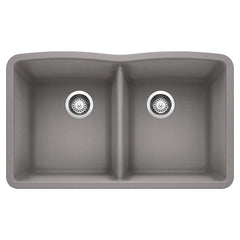 BLANCO BLANCO 440183 Diamond 32 x 19-1/4 in. No Hole Composite Double Bowl Undermount Kitchen Sink in Metallic Gray