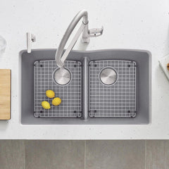 BLANCO BLANCO 440183 Diamond 32 x 19-1/4 in. No Hole Composite Double Bowl Undermount Kitchen Sink in Metallic Gray