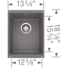 BLANCO BLANCO 519048 Precis 13-39/50 x 18-11/100 in. No Hole Composite Single Bowl Undermount Kitchen Sink in Cinder
