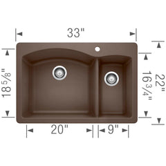 BLANCO Blanco 440197 Diamond 33 x 22 in. 1 Hole Composite Double Bowl Dual Mount Kitchen Sink in Cafe Brown