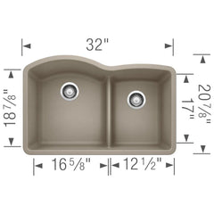 BLANCO Blanco 441596 Diamond 1-3/4 Double Bowl Kitchen Sink with Low Divide - Truffle