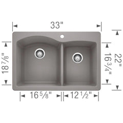 BLANCO BLANCO 440214 Diamond 33 x 22 in. 1 Hole Composite Double Bowl Dual Mount Kitchen Sink in Metallic Grey