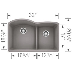 BLANCO BLANCO 441592 Diamond 1-3/4 Double Bowl Kitchen Sink with Low Divide - Metallic Gray
