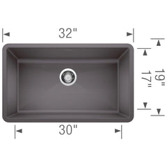 BLANCO BLANCO 441478 Precis 32 x 19 in. No Hole Granite Composite Single Bowl Undermount Kitchen Sink in Cinder