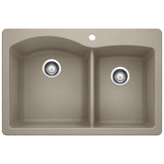 BLANCO BLANCO 441283 Diamond 33 x 22 in. 1 Hole Composite Double Bowl Dual Mount Kitchen Sink in Truffle