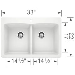 BLANCO Blanco 440221 Diamond 33 x 22 in. 1 Hole Composite Double Bowl Dual Mount Kitchen Sink in White