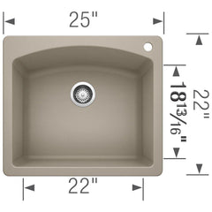 BLANCO BLANCO 441280 Diamond 25 x 22 in. 1 Hole Composite Single Bowl Dual Mount Kitchen Sink in Truffle