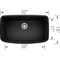 BLANCO BLANCO 442942 Valea 32 x 19 in. No Hole Granite Composite Single Bowl Undermount Kitchen Sink in Coal Black