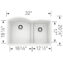 BLANCO BLANCO 441593 Diamond 32 x 20-7/8 in. No Hole Composite Double Bowl Undermount Kitchen Sink in White