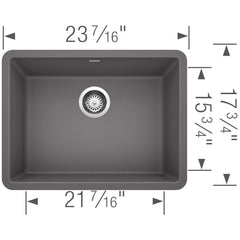 BLANCO BLANCO 522412 Precis 23-1/2 x 17-3/4 in. No Hole Composite Single Bowl Undermount Kitchen Sink in Cinder