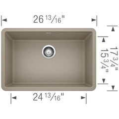 BLANCO Blanco 522432 Precis 26-13/16 x 17-3/4 in. No Hole Composite Single Bowl Undermount Kitchen Sink in Truffle
