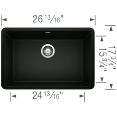 BLANCO BLANCO 442930 Precis 26-13/16 x 17-3/4 in. No Hole Granite Composite Single Bowl Undermount Kitchen Sink in Coal Black