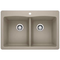 BLANCO BLANCO 441285 Diamond™ 33 x 22 in. 1 Hole Composite Double Bowl Dual Mount Kitchen Sink in Truffle
