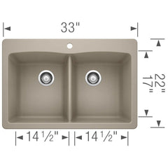 BLANCO BLANCO 441285 Diamond™ 33 x 22 in. 1 Hole Composite Double Bowl Dual Mount Kitchen Sink in Truffle