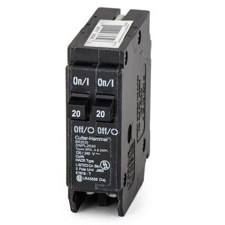 EATON Eaton BR2020 Type BR Circuit Breaker, 120 VAC, (2) 20 Amp, 10 kA Interrupt, 1 Poles, Common/Thermal Magnetic Trip