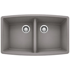 BLANCO BLANCO 440072 Performa 33 x 20 in. No Hole Composite Double Bowl Undermount Kitchen Sink in Metallic Grey