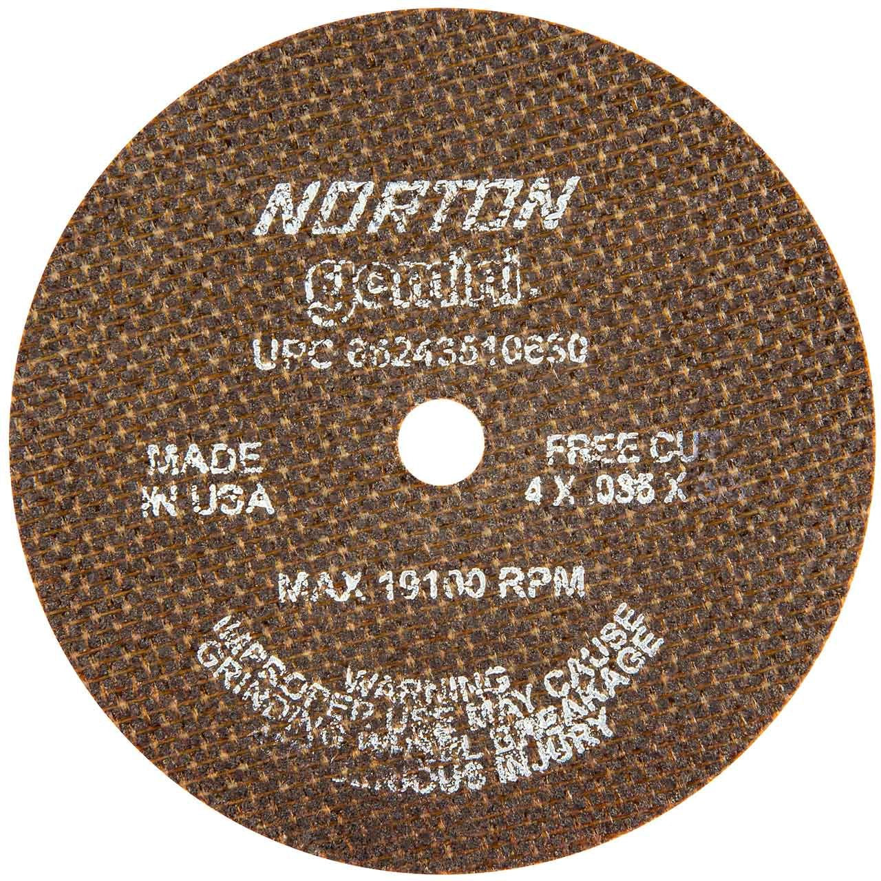 NORTON Norton 66243510630 Gemini Type 1 Reinforced Cut-Off Wheel 4 inch dia 0.035 inch Thick 3/8 inch Arbor 60 Grit Aluminum Oxide