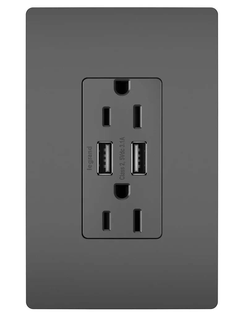 LEGRAND Pass & Seymour TM826USBBK Decorator Duplex USB Charger Receptacle, Black