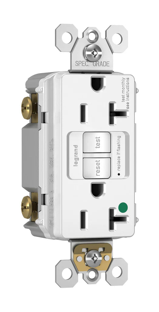 LEGRAND Pass & Seymour 2097HGW GFCI Receptacle, Duplex, 125 VAC, 20 Amp, 2 Poles, 3 Wires, White