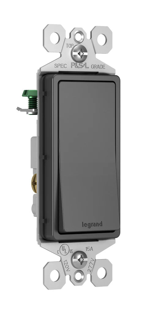 LEGRAND Pass & Seymour TM873BK Legrand Radiant 15 Amp Rocker Wall Switch, Decorator Light Switches, Black, 3-Way, TM873BK