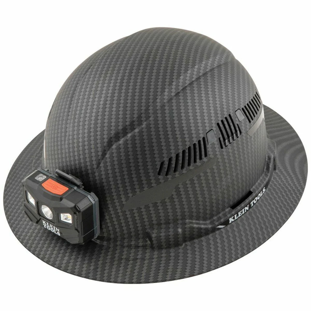 KLEIN TOOLS Klein Tools 60347 Hard Hat Premium KARBN Pattern Vented Full Brim Class C with Rechargeable Lamp