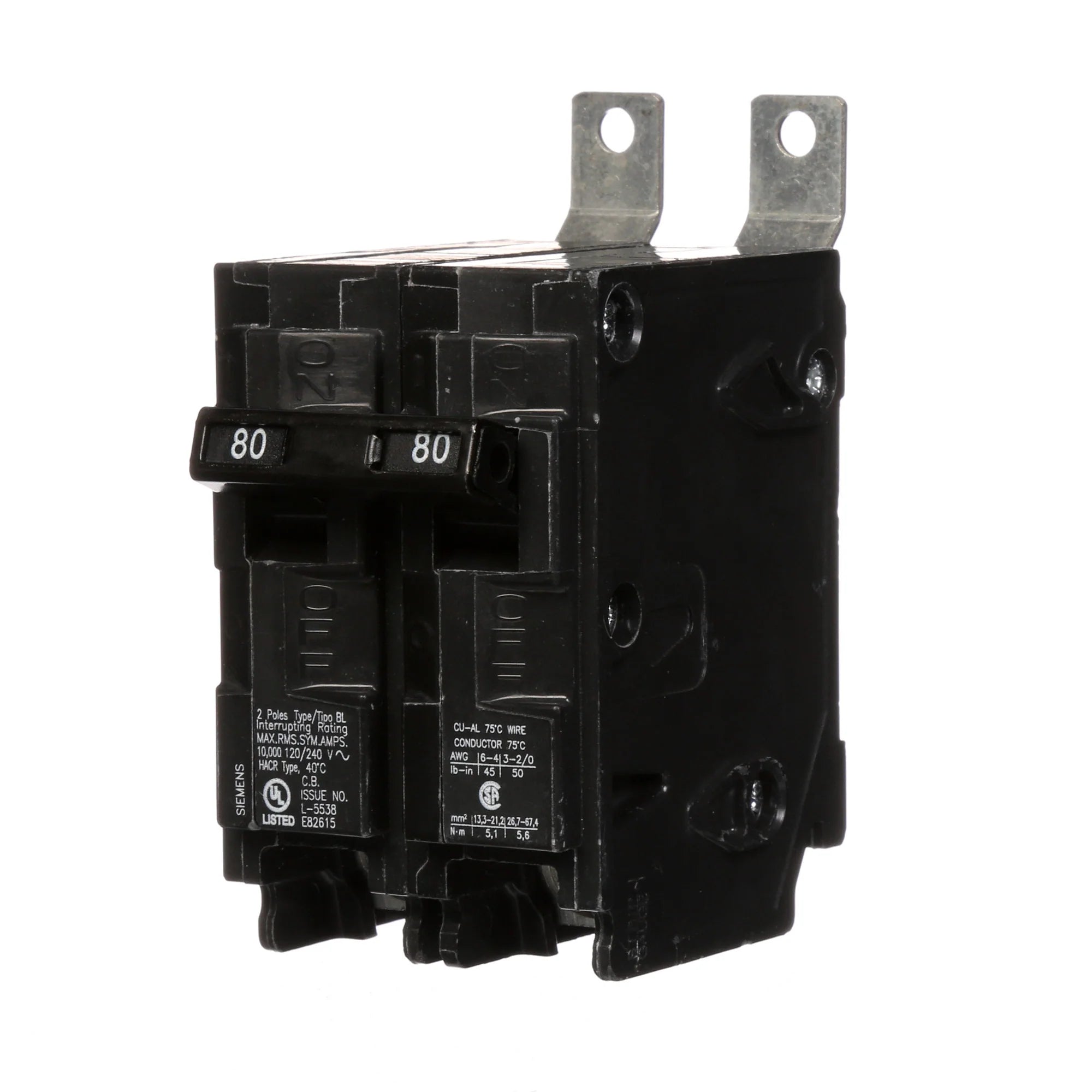 SIEMENS Siemens B280 2-Pole 80 Amp 120/240 VAC 10 kA Bolt-On Molded Case Circuit Breaker