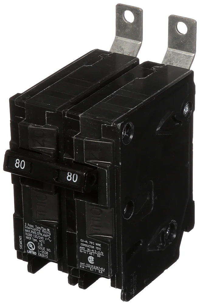 SIEMENS Siemens B280 2-Pole 80 Amp 120/240 VAC 10 kA Bolt-On Molded Case Circuit Breaker