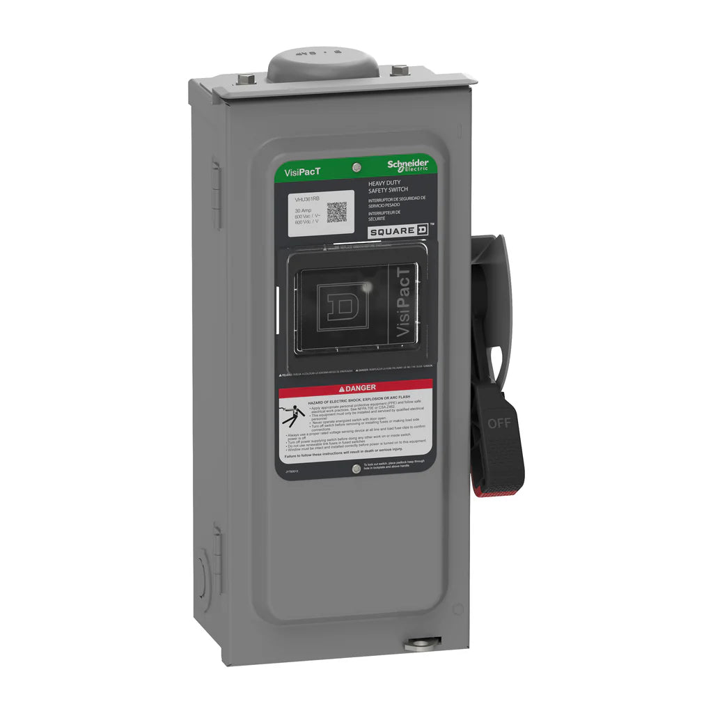 SCHNEIDER ELECTRIC Square D VHU361RB Safety Switch, Heavy Duty, Non-Fusible, Viewing Window, NEMA 3R, 600V, 30A, 3 Pole