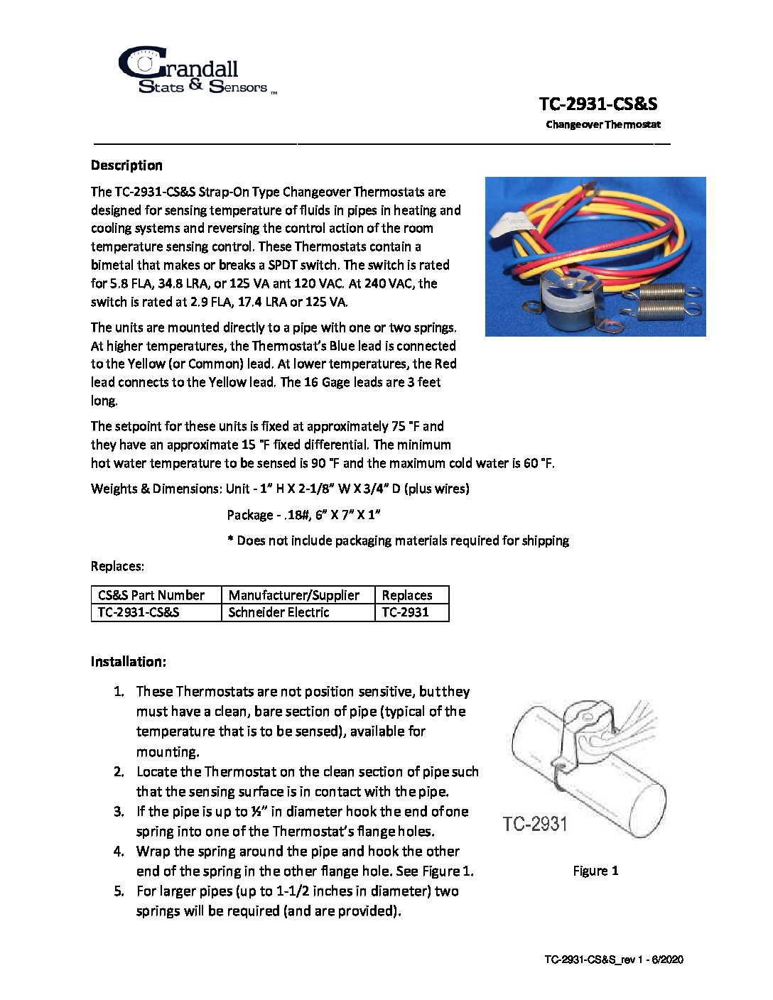 CRANDALL Crandall TC-2931-CS&S Strap-On Type Changeover Thermostat