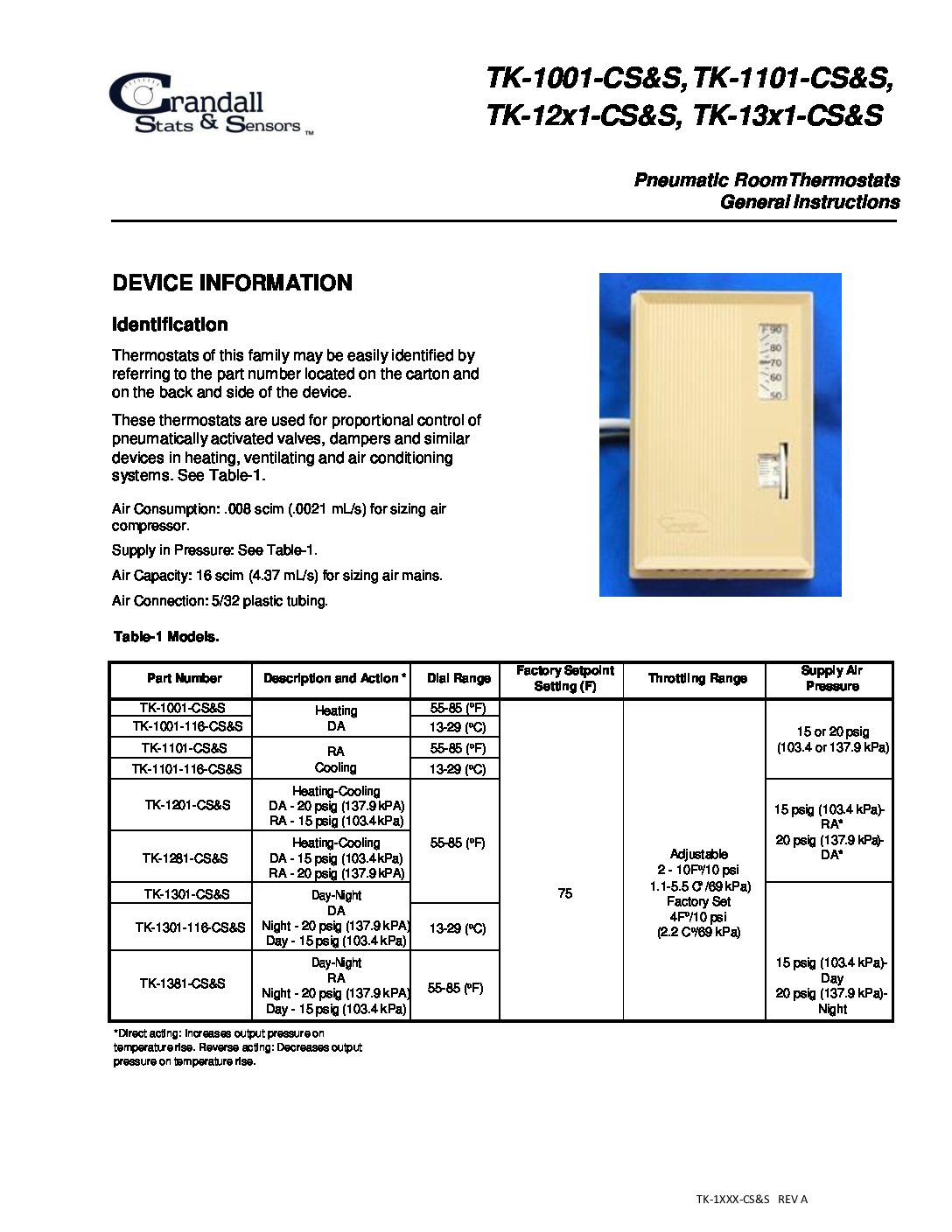CRANDALL Crandall TK-1201-0-CS&S TK-1201 Single Temp – Two-pipe