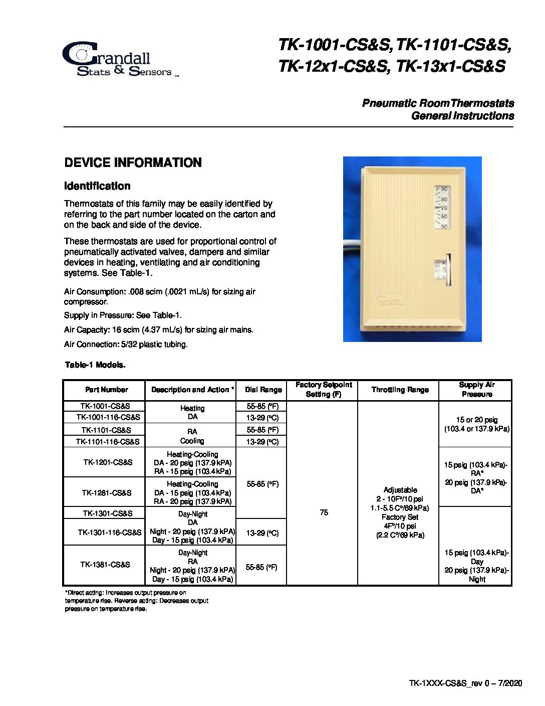 CRANDALL Crandall TK-1001-116-CS&S Single Temp – Two-pipe – Direct Acting