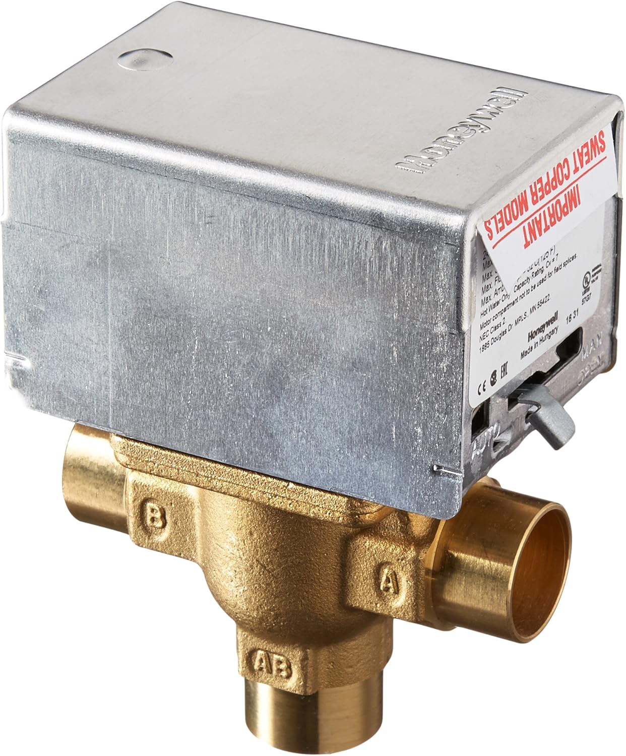 HONEYWELL Honeywell V8044A1044 Electric Zone Valve 24 Volts 3/4 Sweat 3-Way