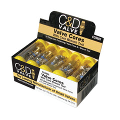 C&D VALVE C&D Valve CD3805 Plastic Tube Container w/ 6 Valve Cores and One Core Wrench Tool