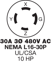 Hubbell Wiring Device-Kellems HBL28W76 HWD 30 Amp 480 Volt 3-Pole 4-Wire NEMA L16-30P
