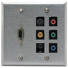 Hubbell SSF204 Wall Plate, Stainless Steel, 2-Gang, 4-Port