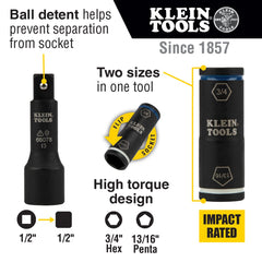 Klein Tools 66080 2-in-1 Penta/Hex Flip Socket with Adapter