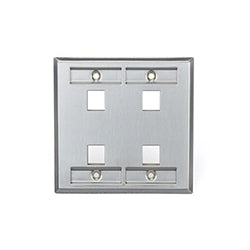 LEVITON Leviton 43080-2L4 Dual Gang Wall Plate, 4 Ports with ID, Stainless Steel